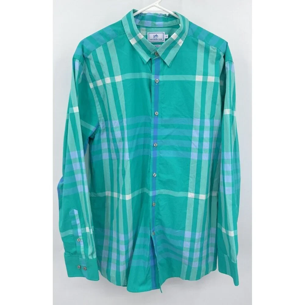 Southern Tide Shirt Mens XL Performance Green Plaid Button Up Trim Fit - Picture 1 of 4